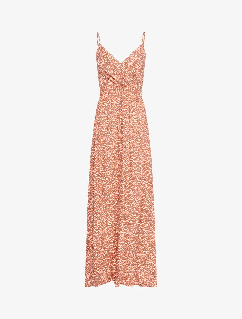 Robe longue à imprimé feuilles - ocre