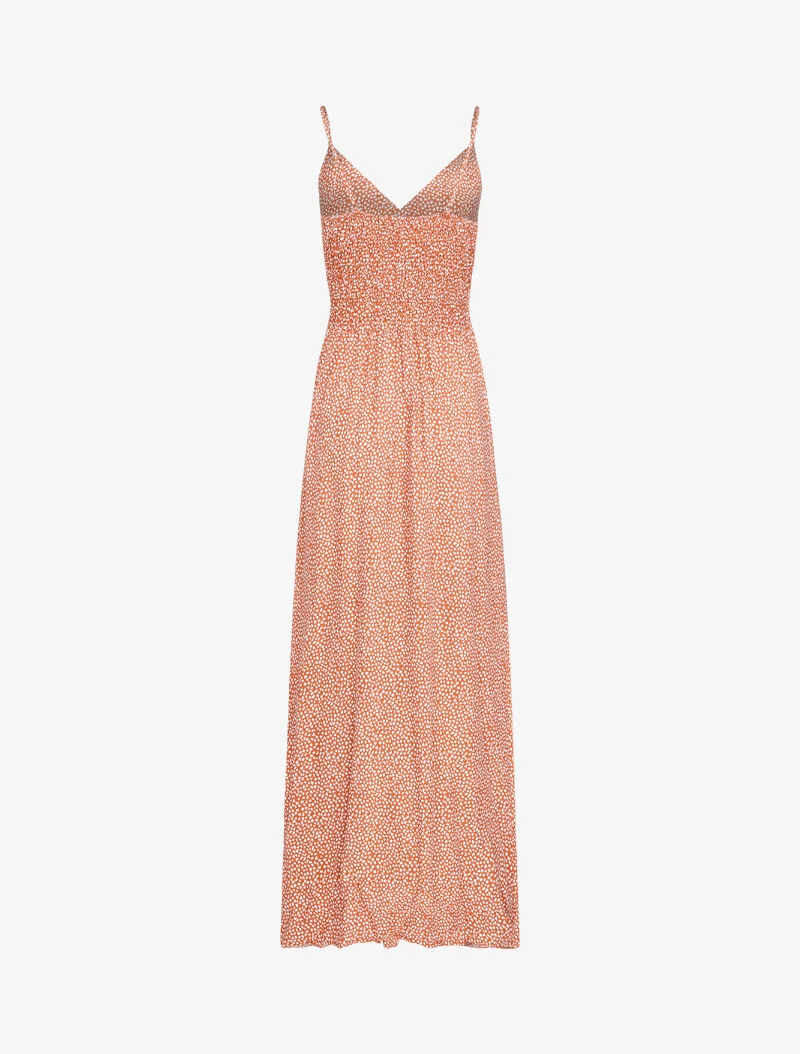 Robe longue à imprimé feuilles - ocre