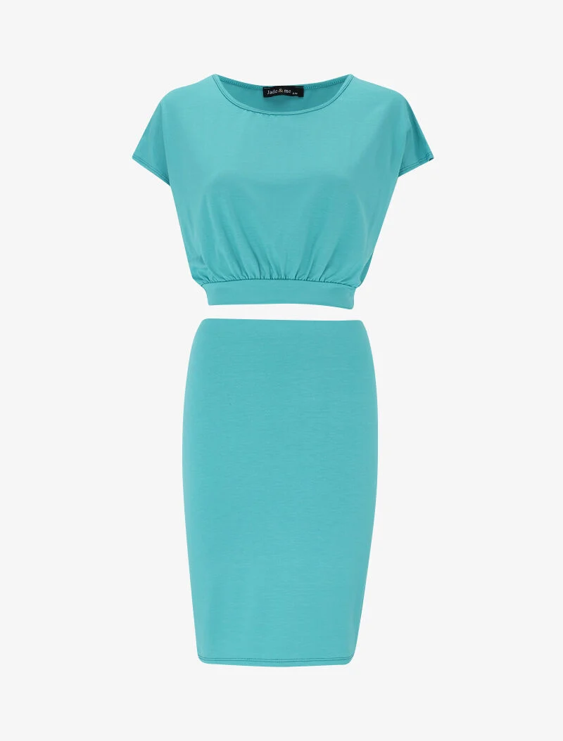 Ensemble crop top et jupe - turquoise