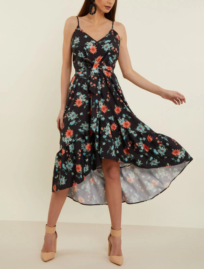 Robe asymétrique à imprimés - noir