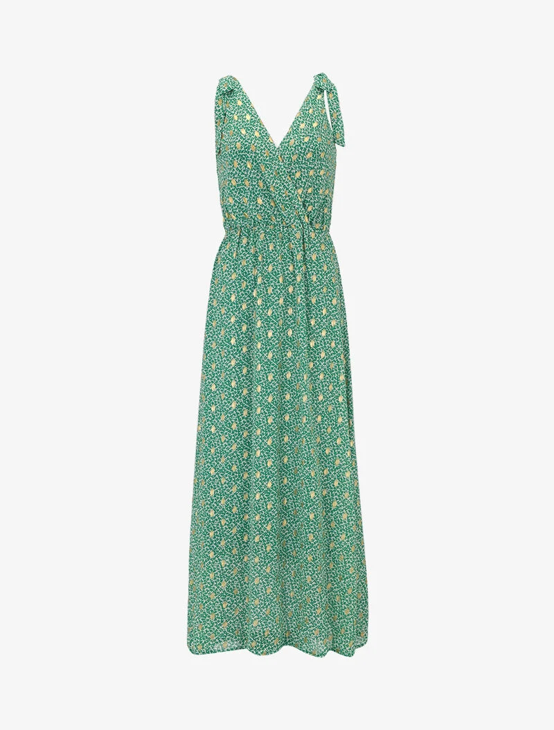 Robe longue à imprimé fleurs abstraites - vert