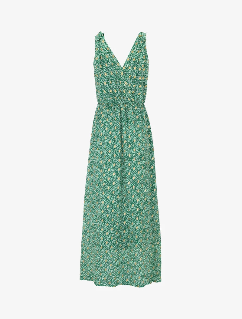 Robe longue à imprimé fleurs abstraites - vert