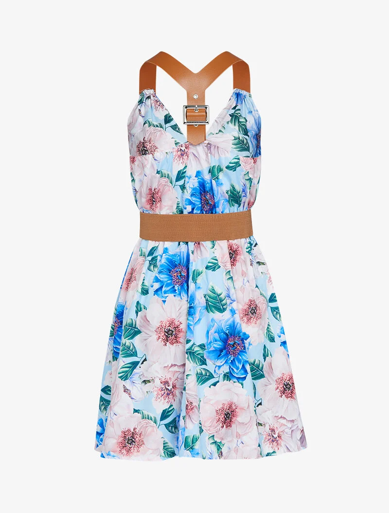 Robe patineuse à bretelles style sangles - bleu ciel