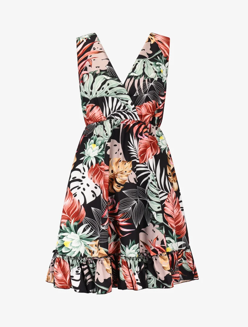 Robe cache coeur imprimée et volantée - noir