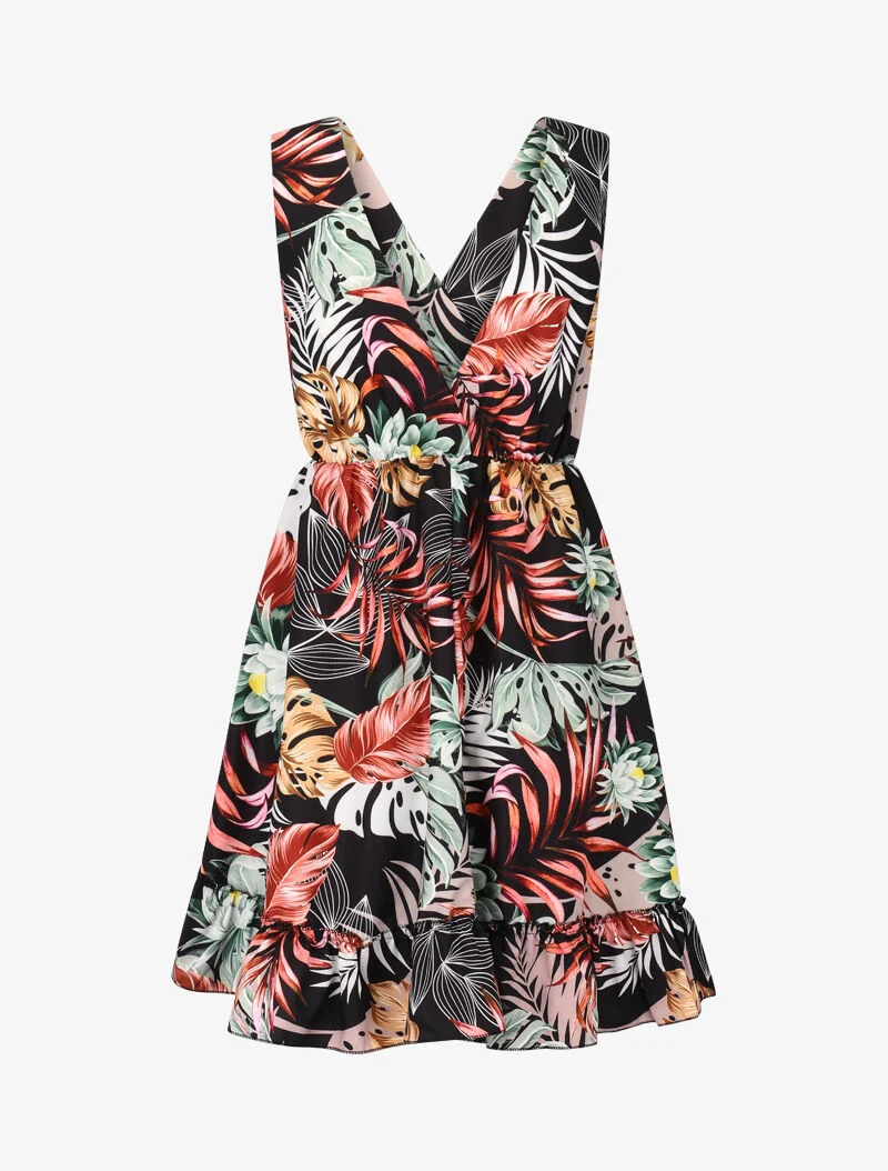 Robe cache coeur imprimée et volantée - noir