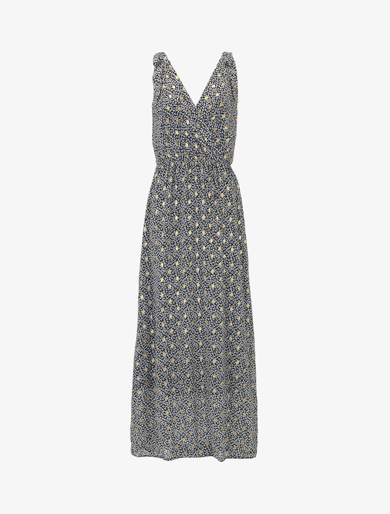 Robe longue à imprimé fleurs abstraites - noir