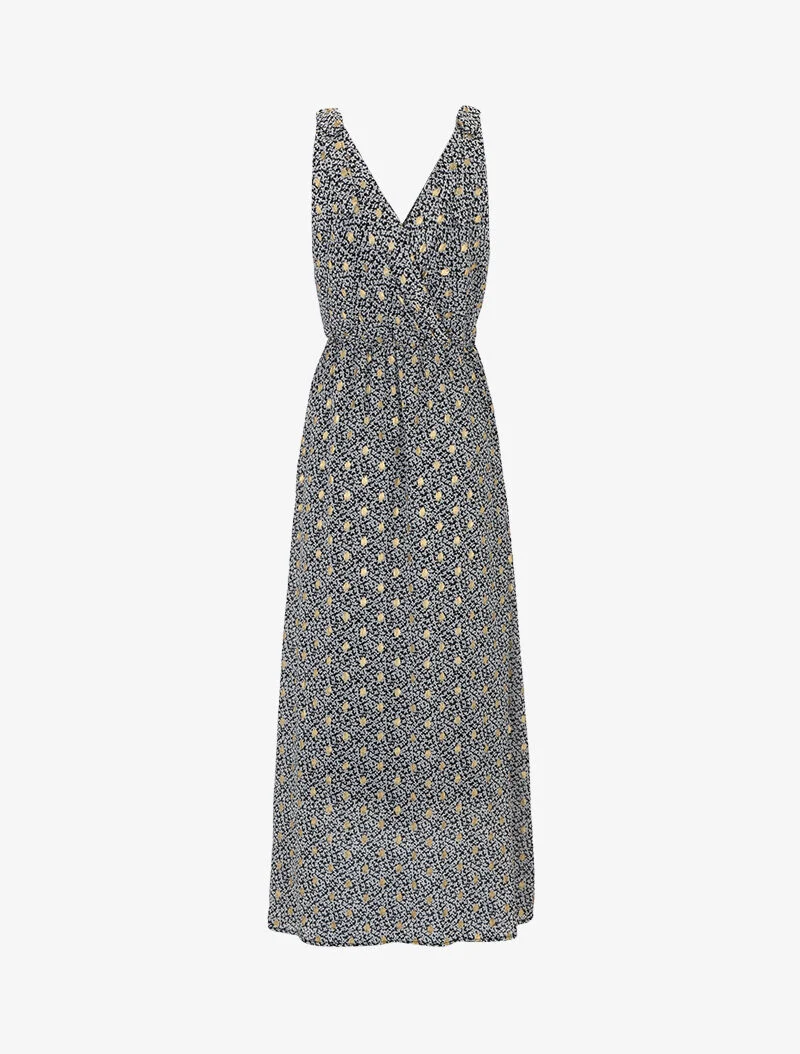 Robe longue à imprimé fleurs abstraites - noir