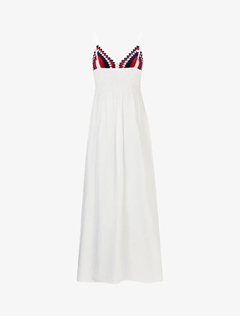 Robe longue à buste multicolore en crochet - ecru