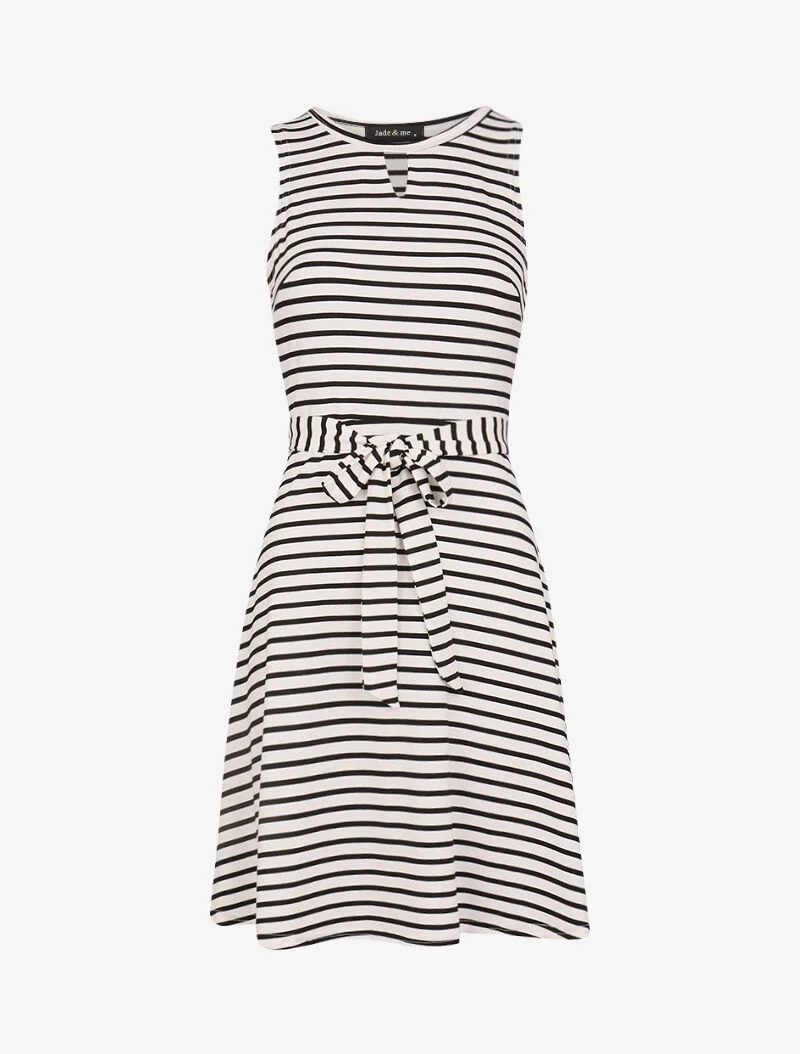 Robe marinière à détail trou de serrure - blanc
