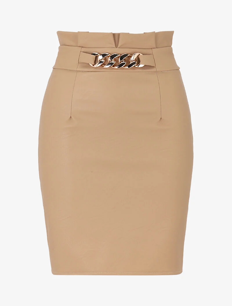 Jupe simili à détail chaîne - beige