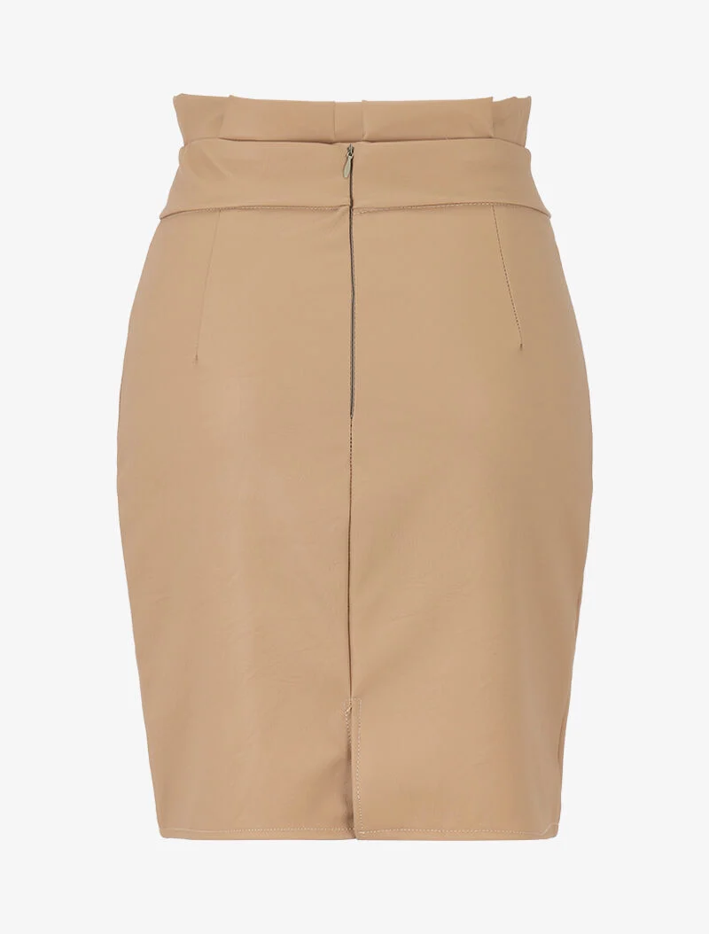 Jupe simili à détail chaîne - beige