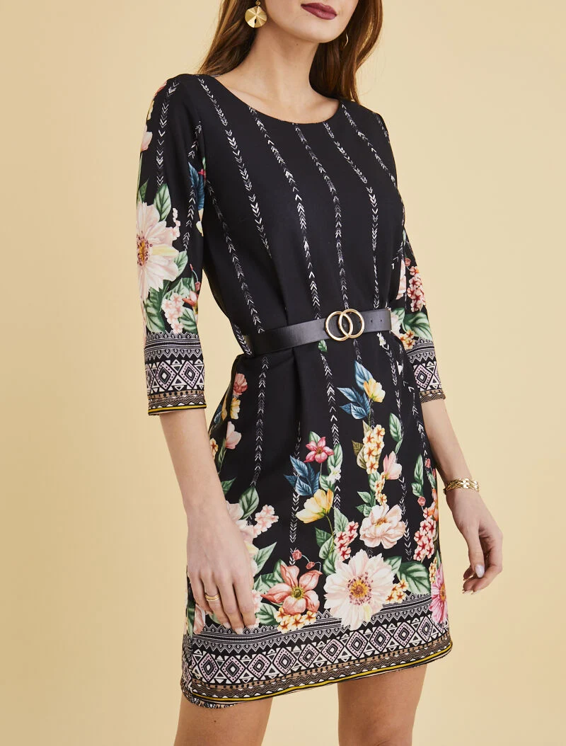 Robe droite à imprimé divers - noir