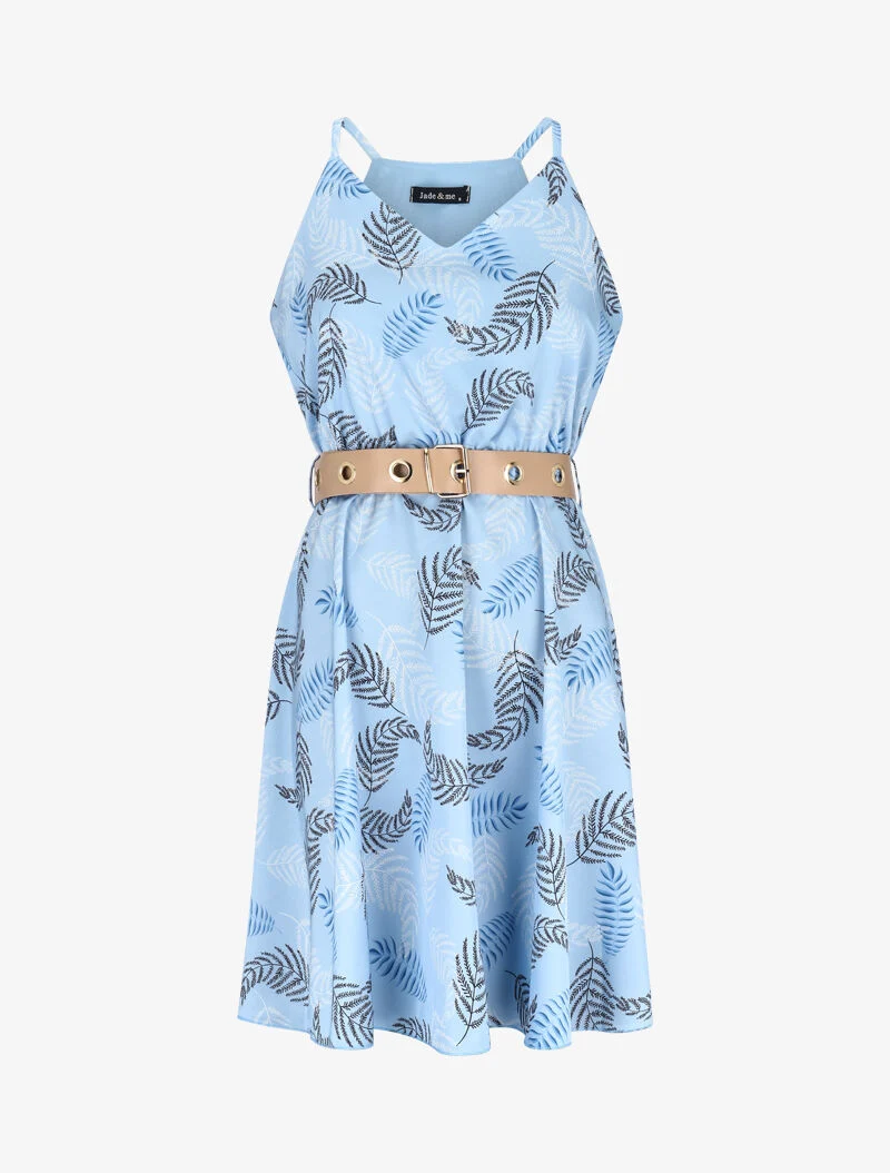 Robe patineuse imprimé fougères - bleu clair