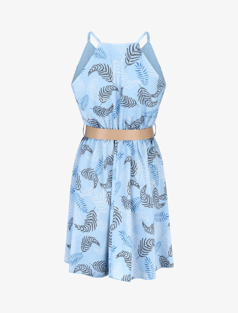 Robe patineuse imprimé fougères - bleu clair