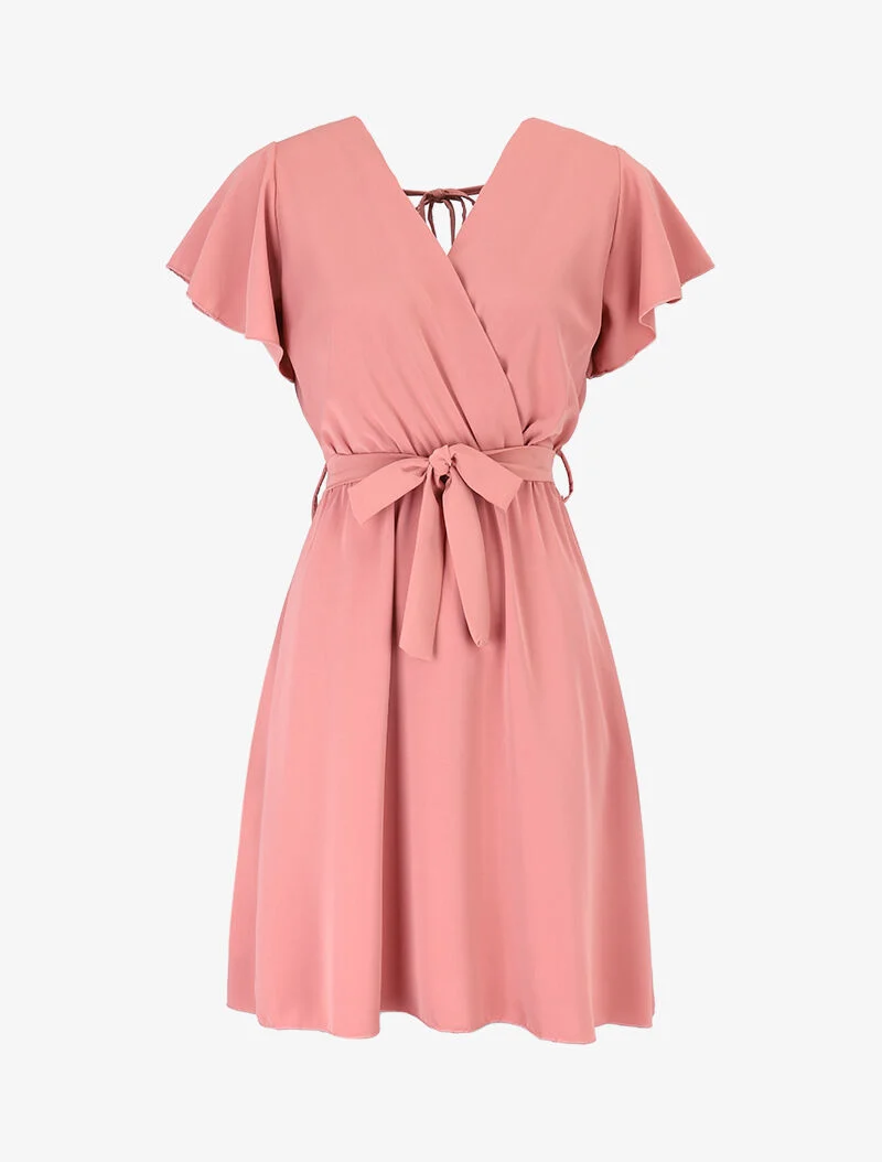 Robe cintrée à épaules volantées - rose saumon