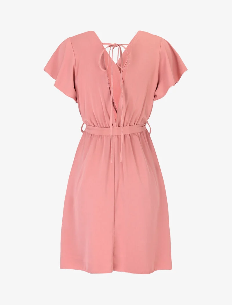Robe cintrée à épaules volantées - rose saumon