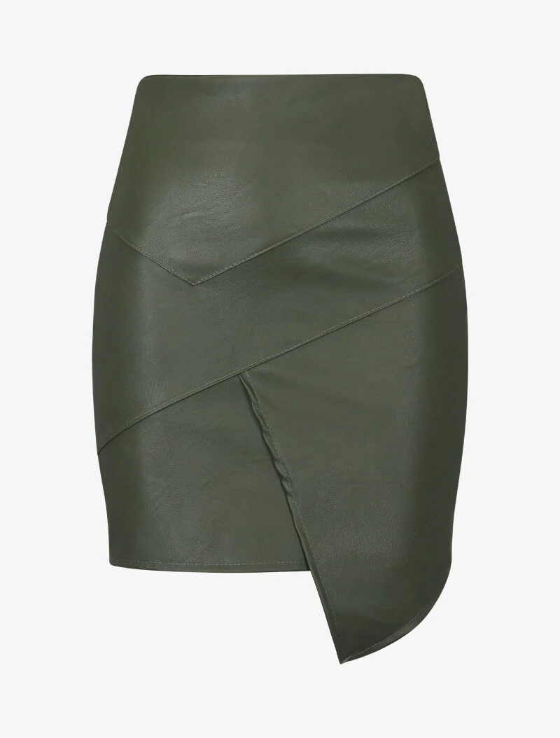 Jupe asymétrique en simili - kaki
