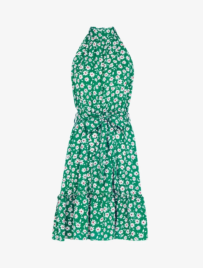 Robe à col américain imprimé marguerites - vert