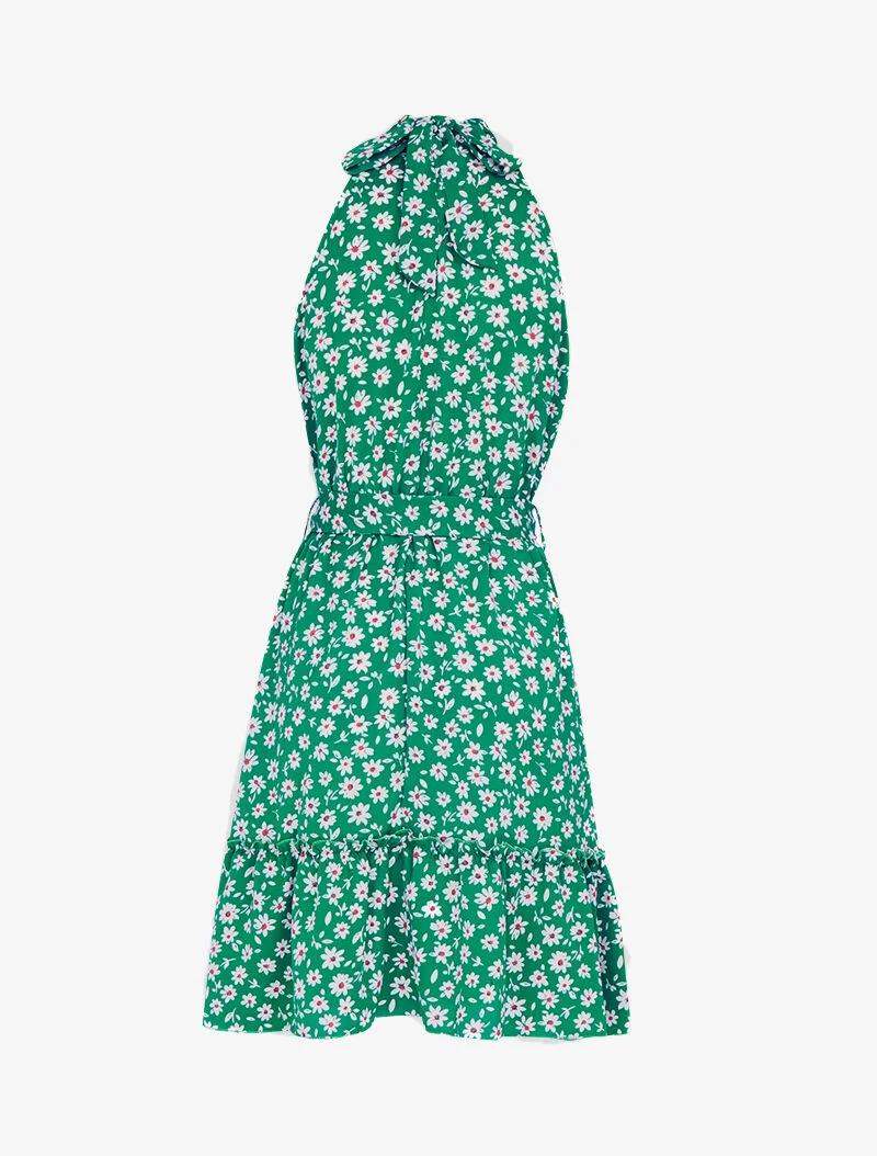 Robe à col américain imprimé marguerites - vert