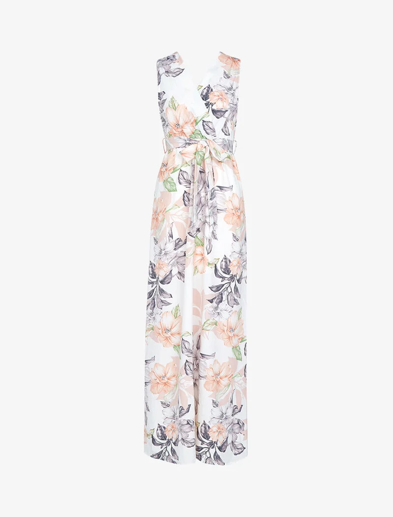 Robe longue à décolleté et dos cache coeur - ecru