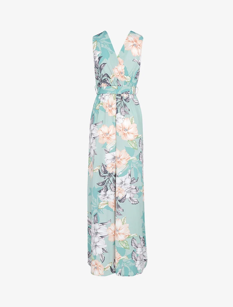 Robe longue à décolleté et dos cache coeur - vert d'eau
