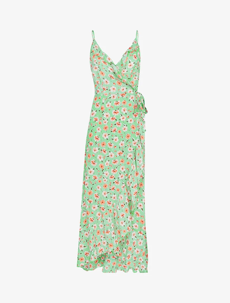 Robe portefeuille longue à imprimé champêtre - vert amande