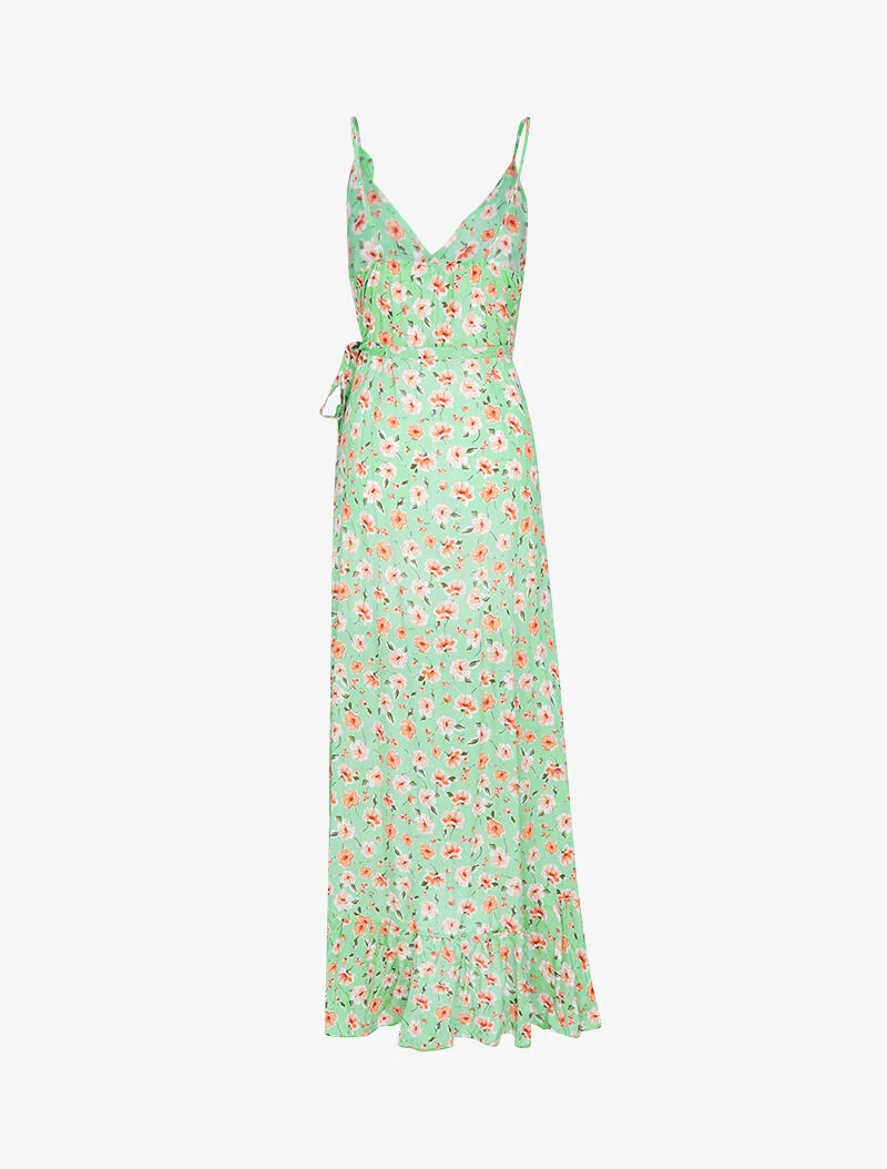 Robe portefeuille longue à imprimé champêtre - vert amande