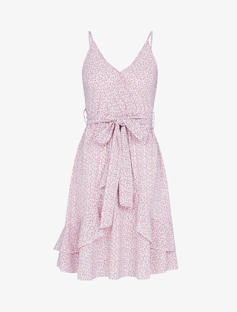 Robe effet cache coeur et à volants - rose