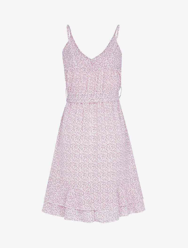 Robe effet cache coeur et à volants - rose
