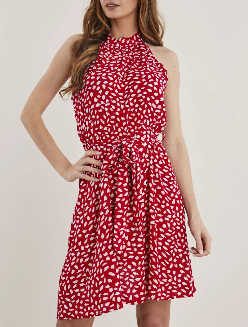 Robe cintrée à col américain - rouge