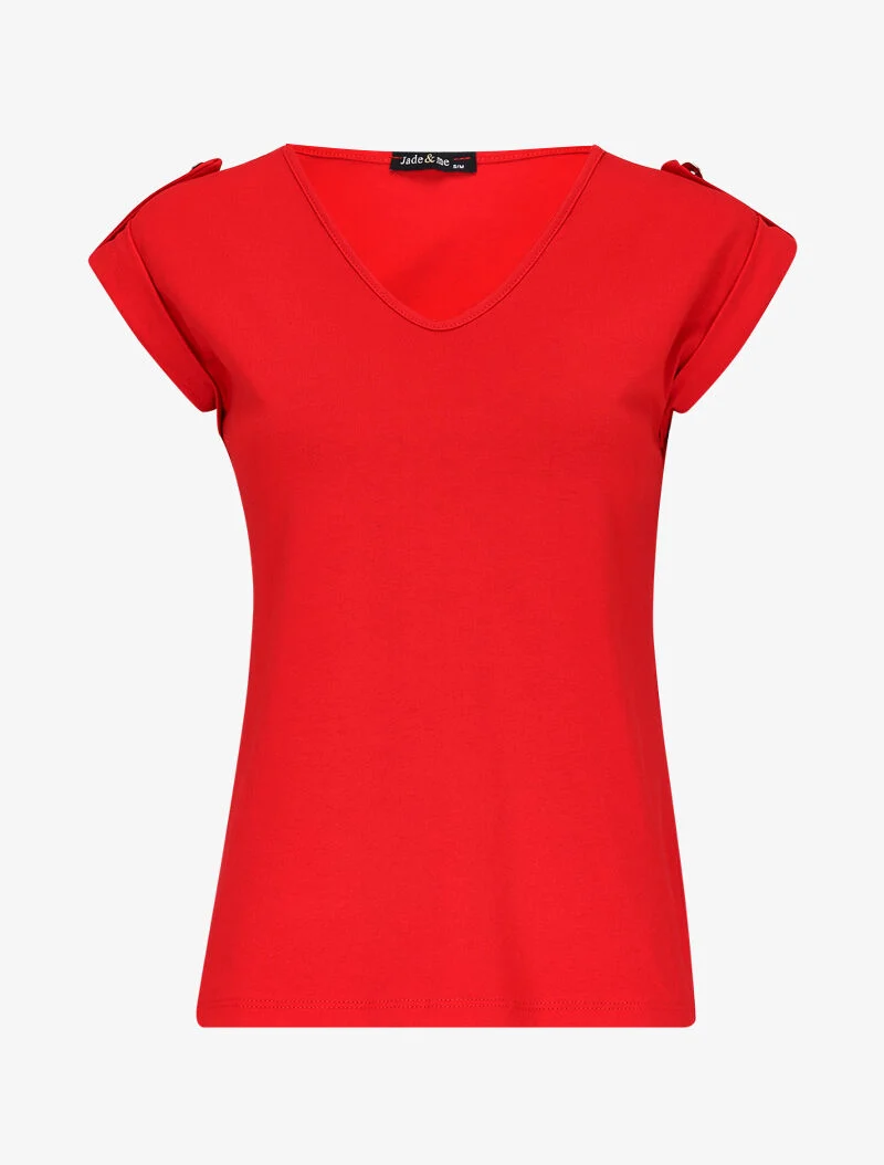 Top à mancherons à revers - rouge