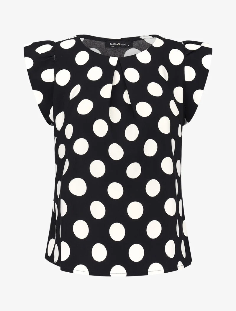 Blouse à pois à mancherons volantés - noir