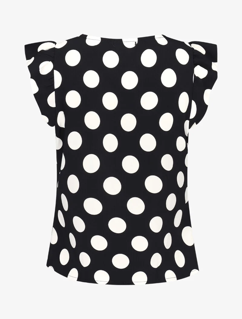 Blouse à pois à mancherons volantés - noir