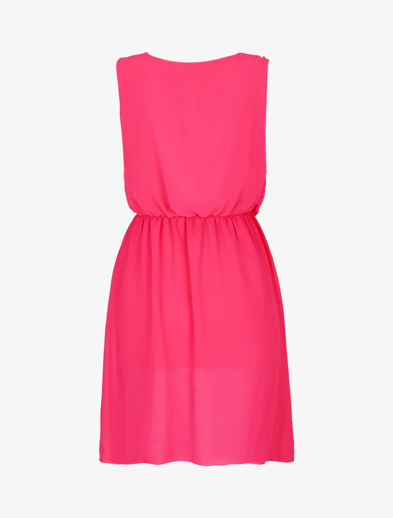 Robe en voile à col bénitier - fushia
