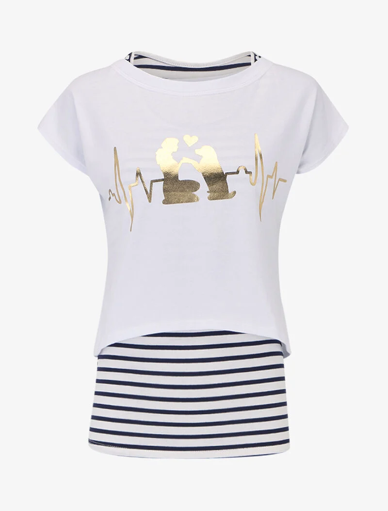 Ensemble débardeur marinière et crop top - blanc
