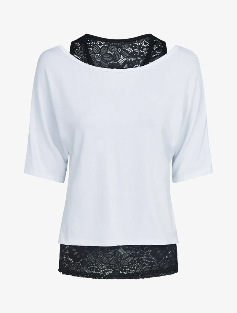 Ensemble top uni et débardeur dentelle - blanc