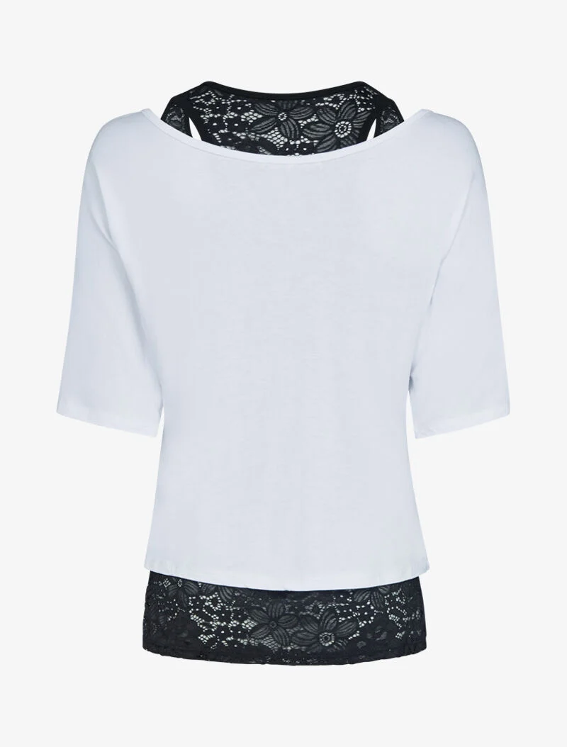 Ensemble top uni et débardeur dentelle - blanc
