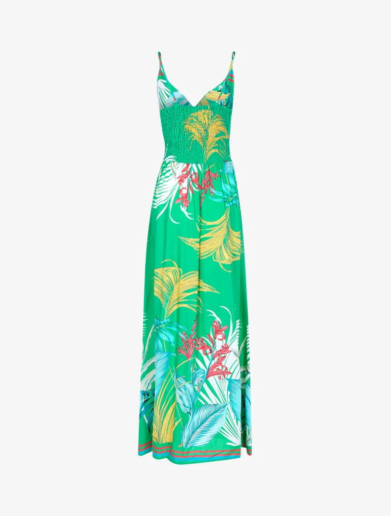 Robe longue à imprimé feuillages - vert