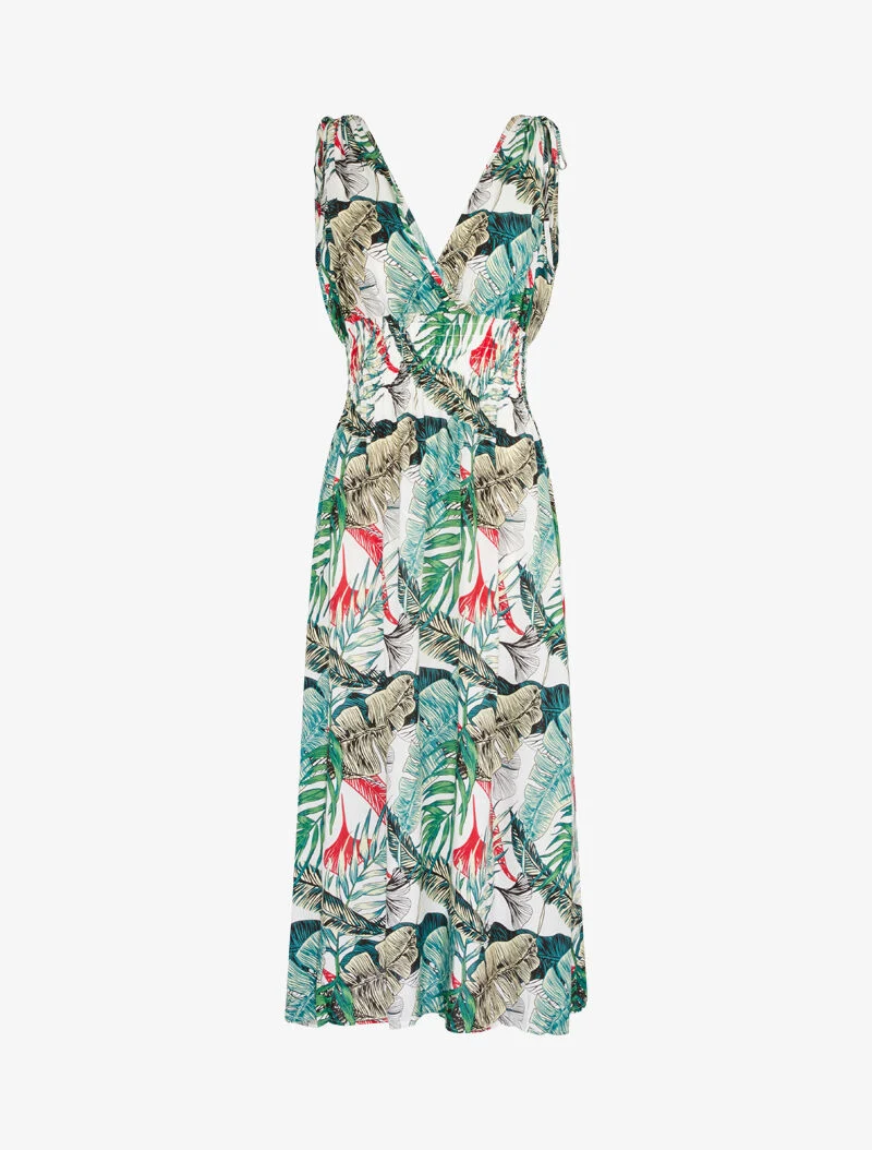 Robe longue cache coeur imprimé jungle - blanc