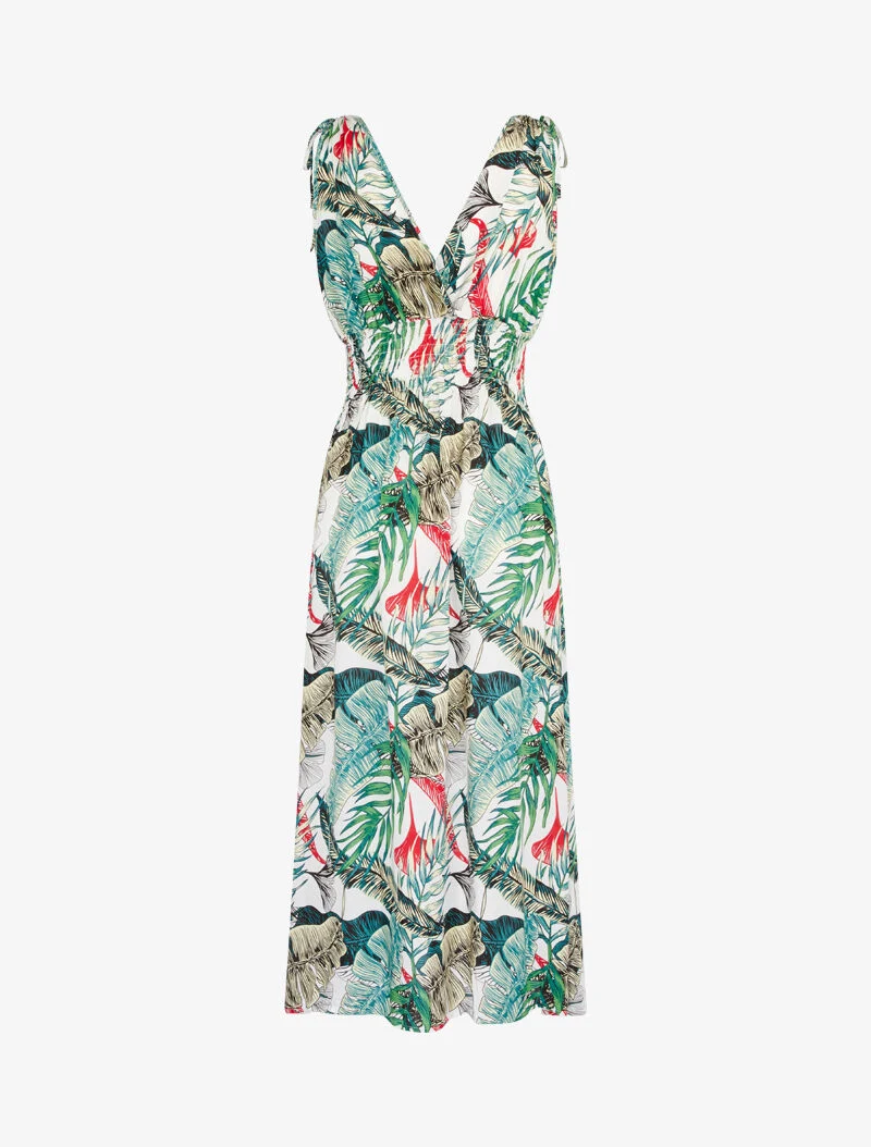 Robe longue cache coeur imprimé jungle - blanc