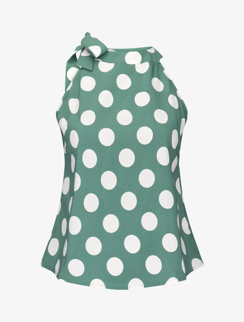 Top à pois avec col à nouer - vert