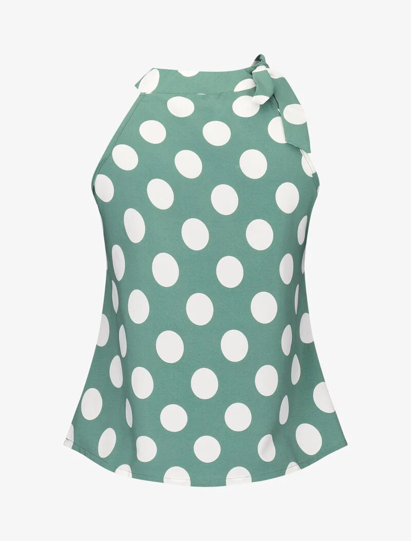 Top à pois avec col à nouer - vert