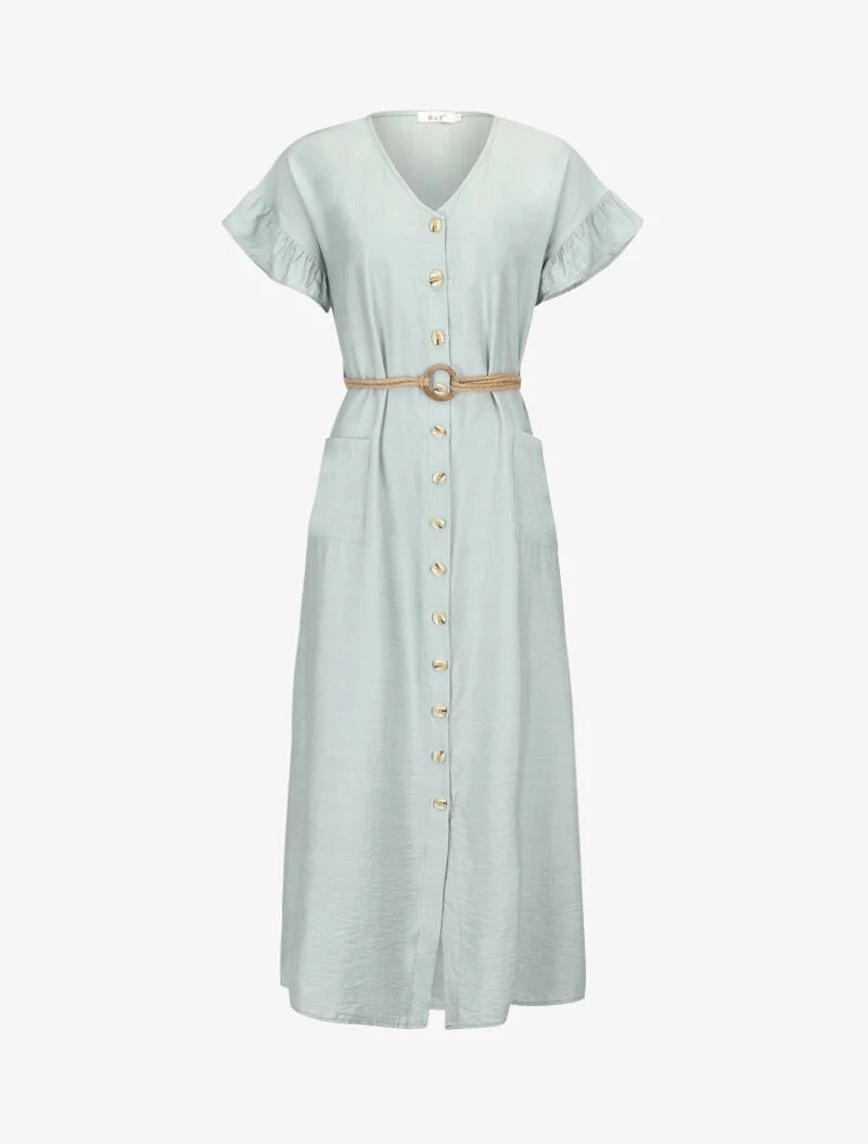 Robe longue fluide à boutonnage - vert d'eau