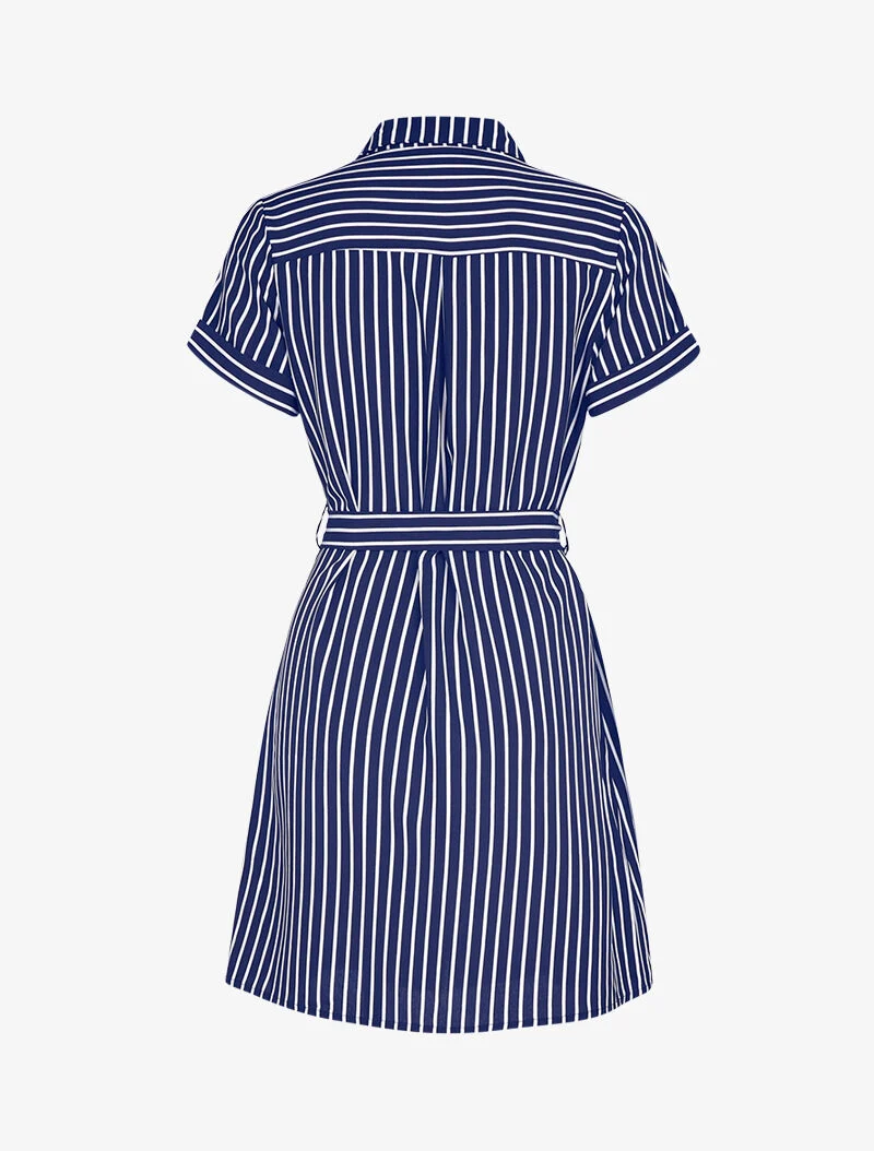 Chemise longue rayée à cintrer - marine