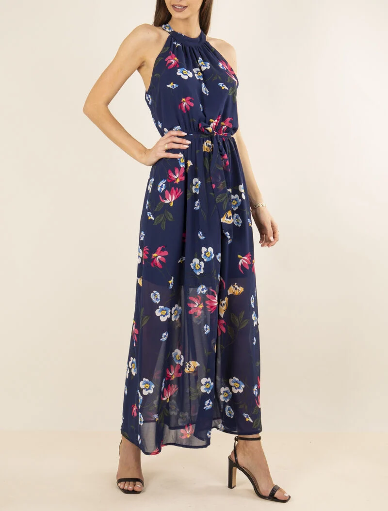 Robe longue à col américain - marine