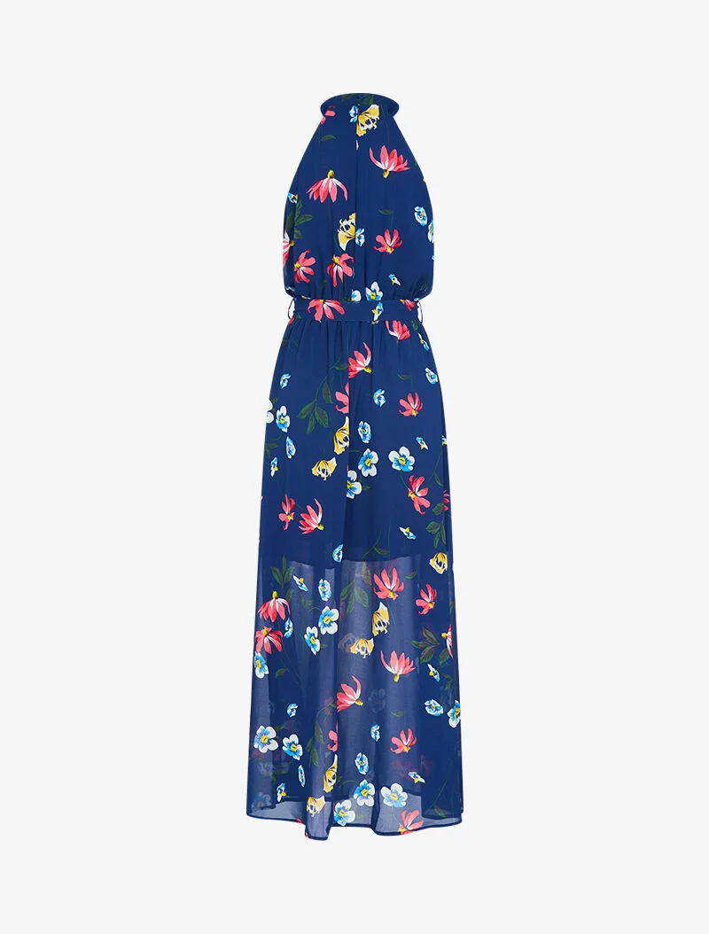 Robe longue à col américain - marine