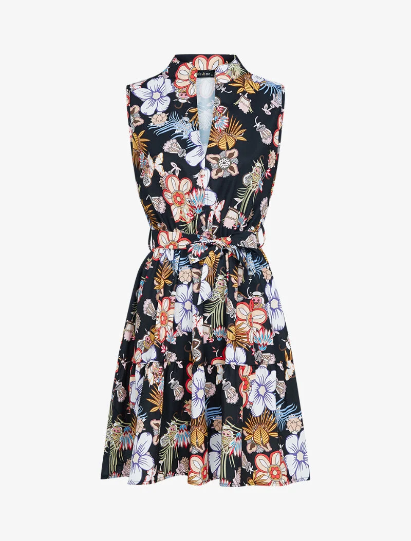 Robe patineuse à imprimé floral graphique - noir
