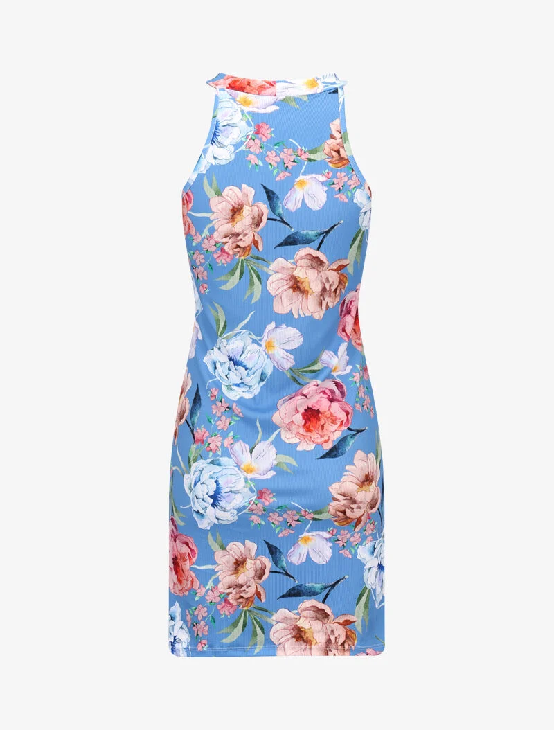 Robe côtelée à imprimés - bleu ciel