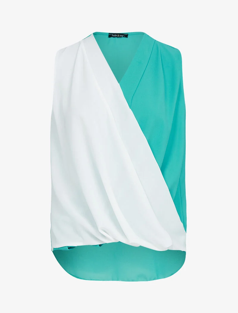 Top color block en voile - turquoise