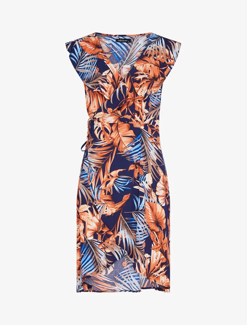 Robe portefeuille à buste volanté - marine